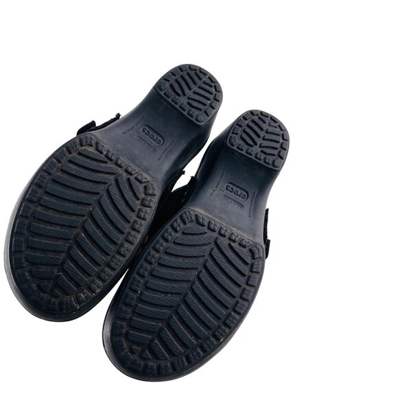 Womens Crocs Leather Clogs Size 8 Black With Buckle Detail - Picture 3 of 4